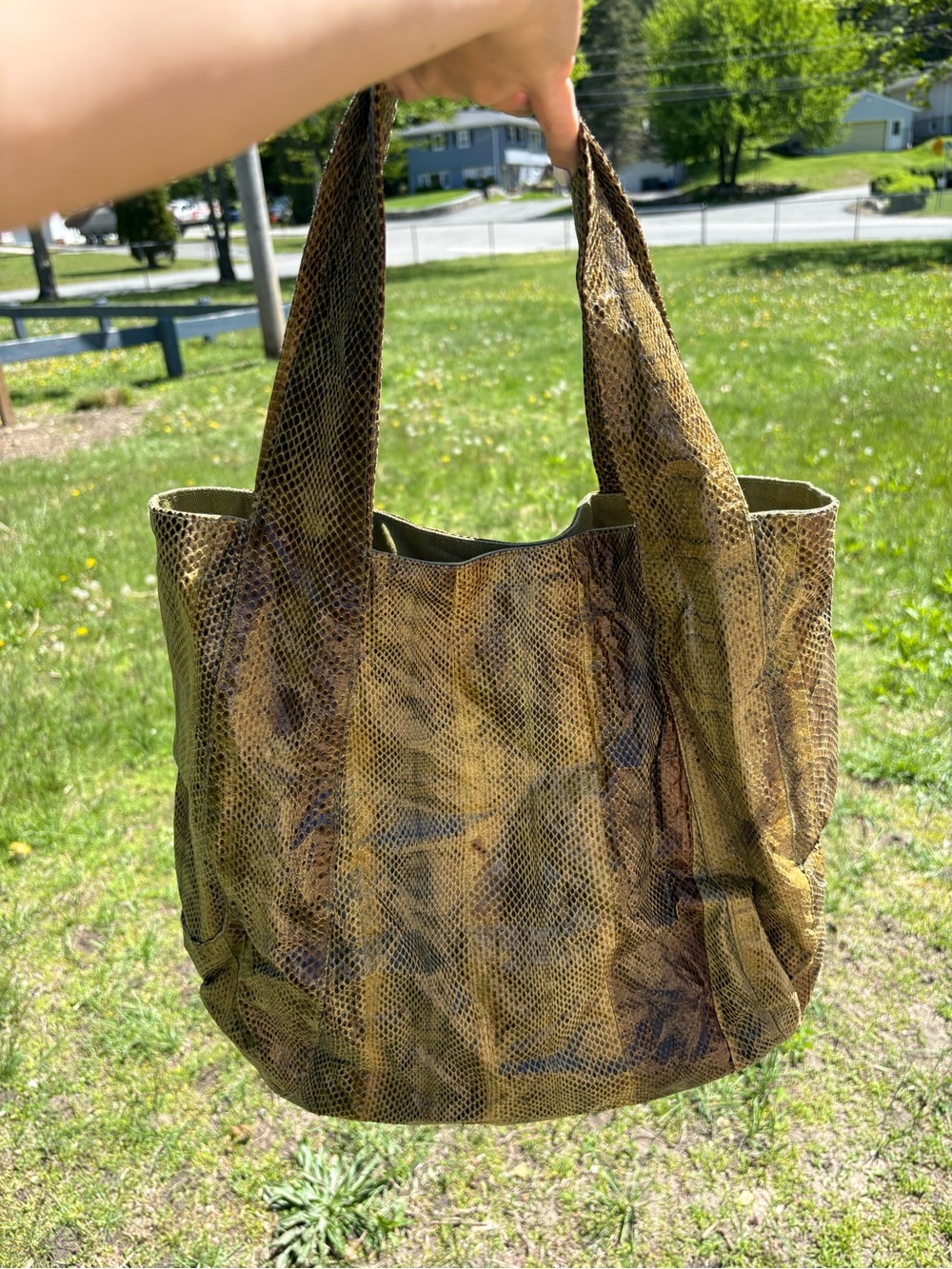 Beirn Jenna Tote Bag Genuine Watersnake Snakeskin Metallic Gold Large
